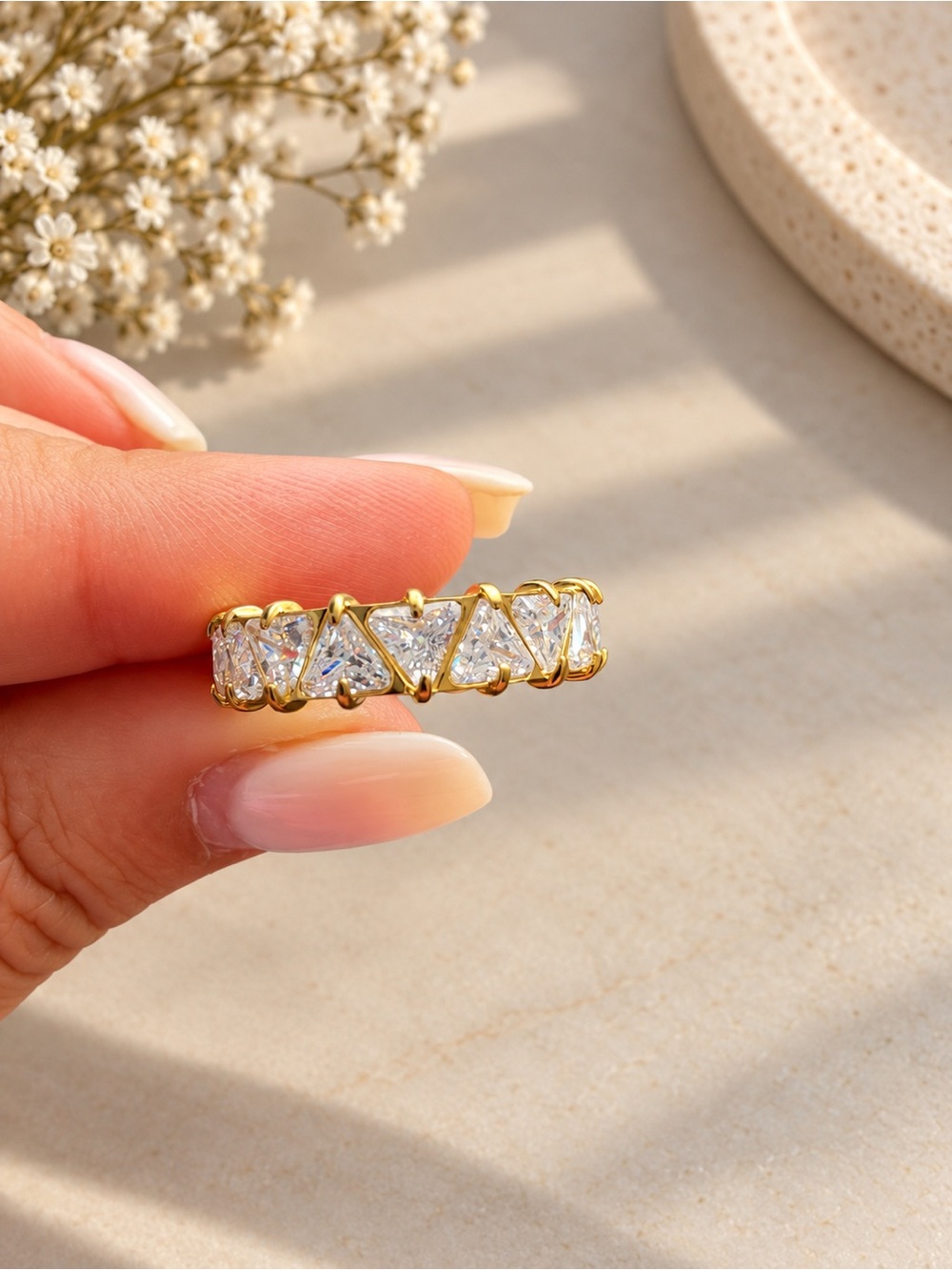 Gold CZ Triangle Eternity Band